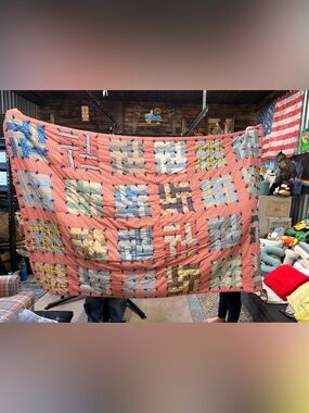 Patchwork Coral Vintage-Inspired Quilt - Coral Multi-Block Design